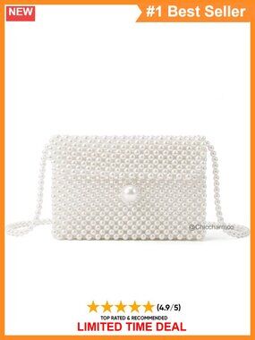 Handmade Imitation Pearl Clutch Handbag Evening Bag for Wedding Party